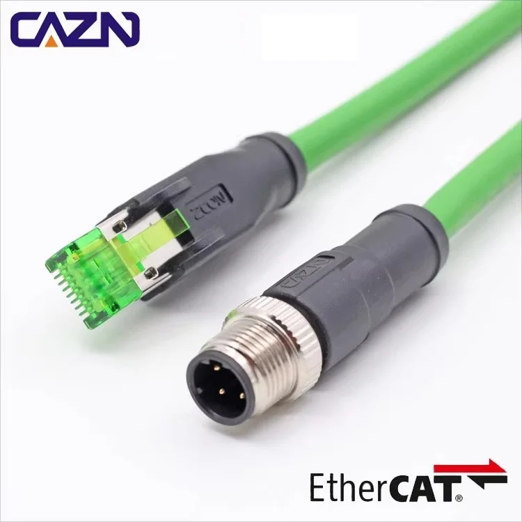 M12 Connector 4 Pin D Code Male to RJ45 Waterproof Ethernet Connector Industrial Ethernet Ethercat