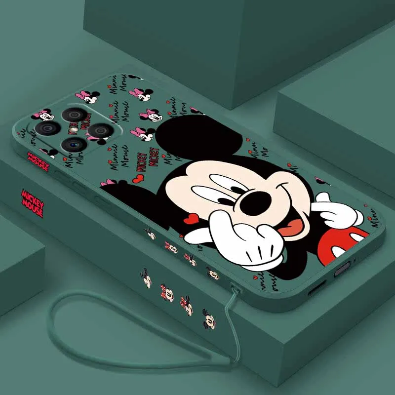 Capa Disney Minnie Mickey para Xiaomi Redmi Note 15 14 13 12S 12 11 10, Capa de Silicone Líquido com Cordão, Capa Macia para Telefone