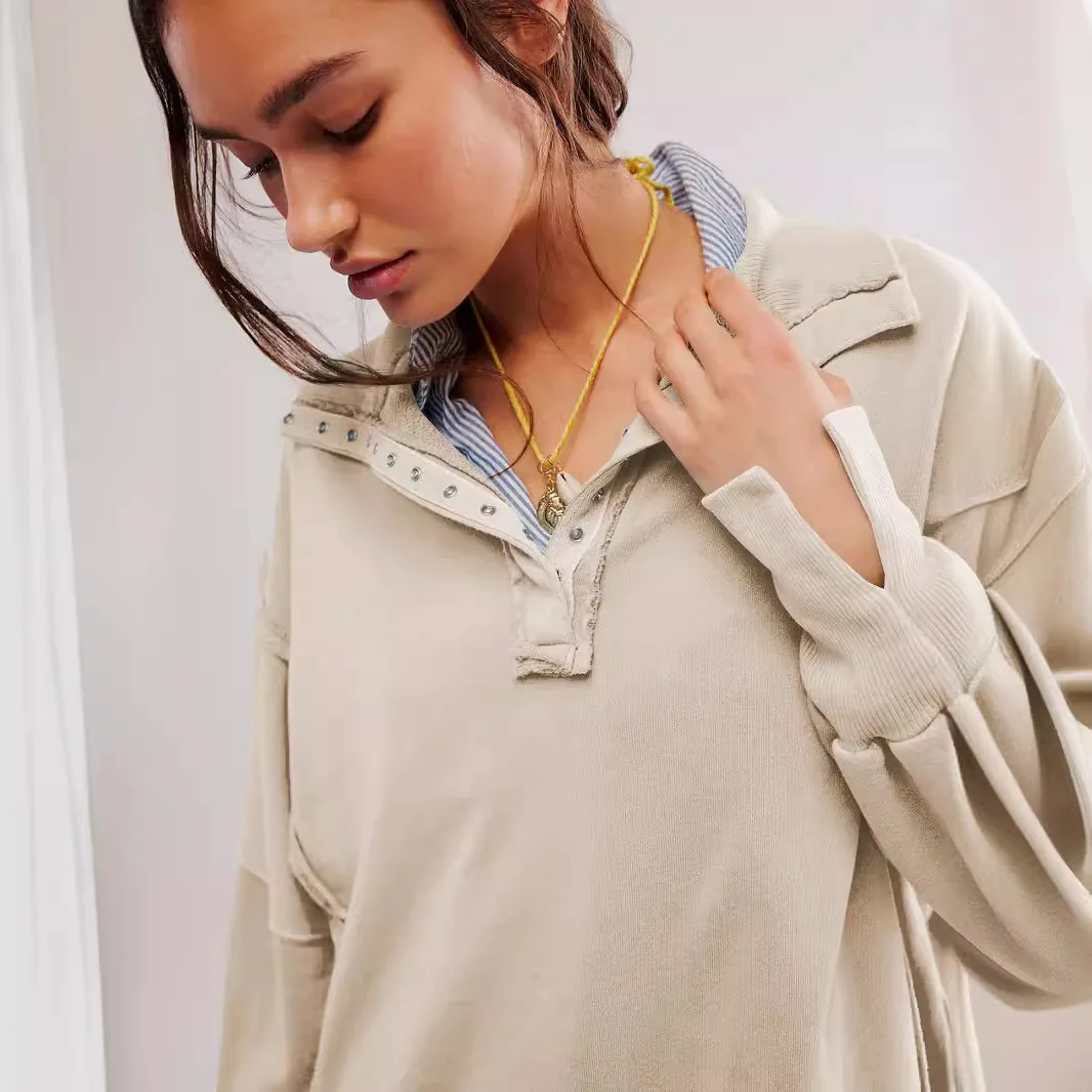 Y2k Harajuku Trend Oversized Sweatshirt Hoodie Design Women's High-Quality Lantern Sleeve Decorative Stripes Split Collar Loose