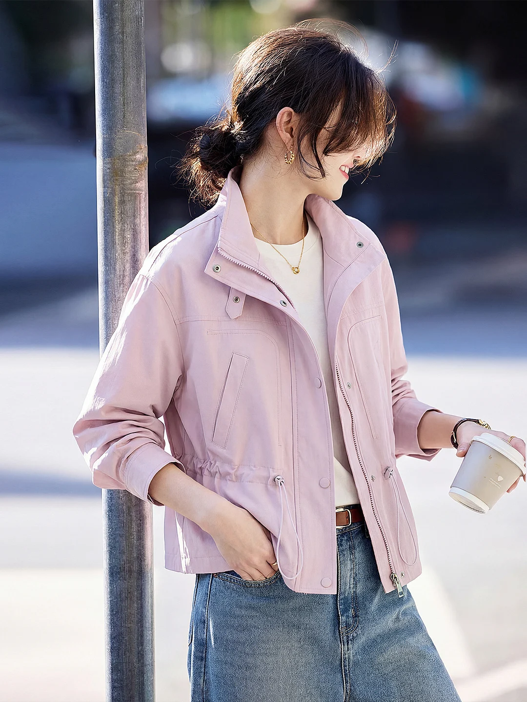 

Ele ort Korean Sle Jaet Women's Long Sve Stand Collar Top Breathable Polyester Fabric Spring 2026 New Arrival