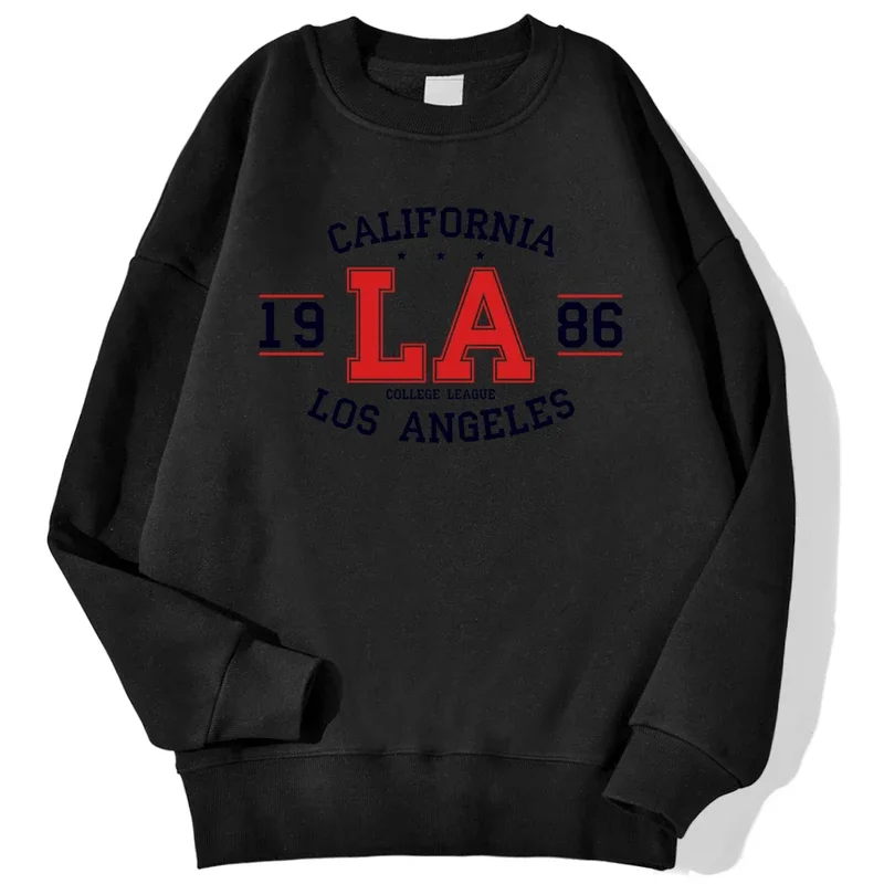 California Los Angeles 1986 Prints Sweatshirts Men Vintage Casual Hoodies Autumn Loose Warm Pullovers Simple Fleece Clothing