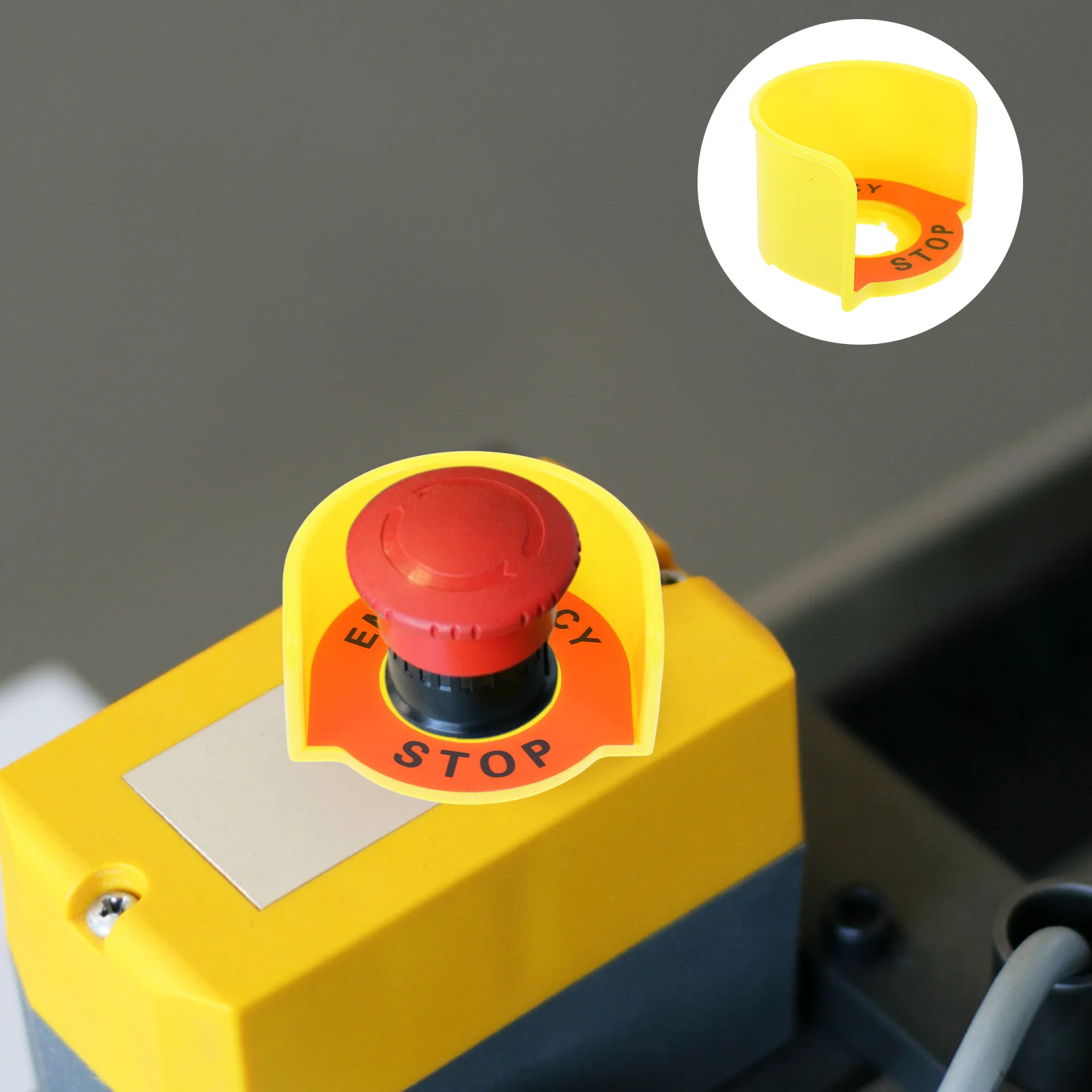 

Yellow Emergency Stop Button Cover With Warning Sign Protective Guard For Industrial Equipment Switch Cover Machinery