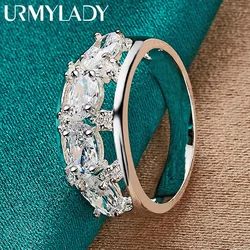 URMYLADY 925 Sterling Silver Oval Zircon 7-10# Ring For Women Wedding Party Gift Fashion Charm Jewelry