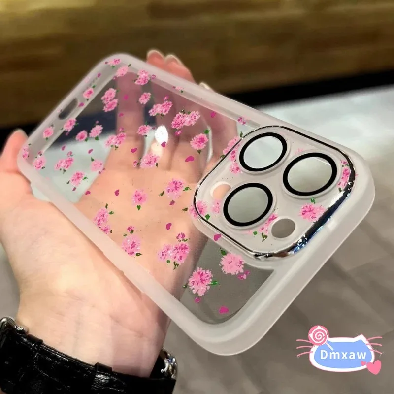 ل Realme C67 C65 C63 C61 C55 C53 C51 C35 C33 C30 C25 C25S C21Y C25Y 4G 5G جراب هاتف أناقة الوردي زهرة غطاء واضح