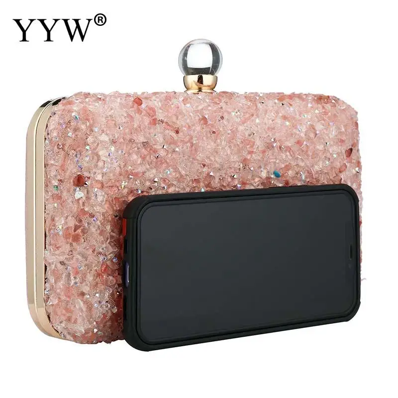 Fashion Envelope Crystal Clutch Handbag Multi Color Stone Beads PU Leather Hard Women Party Messenger Purse Crossbody Chain Bag