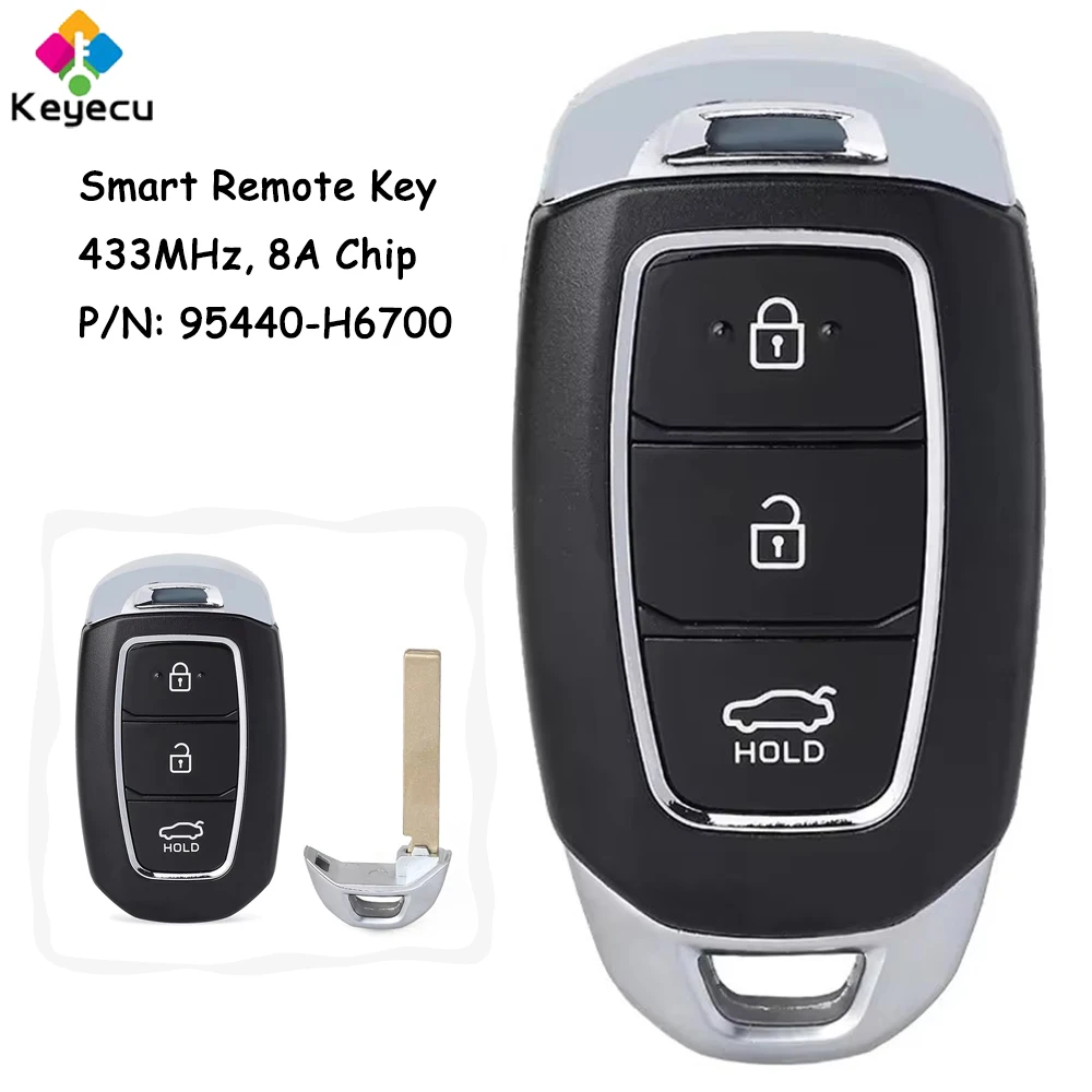 

Умный пульт дистанционного управления KEYECU Keyless Go с 3 кнопками, чип 433 МГц, 8 А для Hyundai Verna 2021, брелок P/N: 95440-H6700