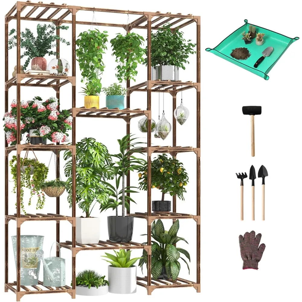 

cfmour Wood Plant Stand Indoor Outdoor,62.2"Tall Flower Shelf Tiered Plant Stands Multiple Plants Large Planter Holder Hanging