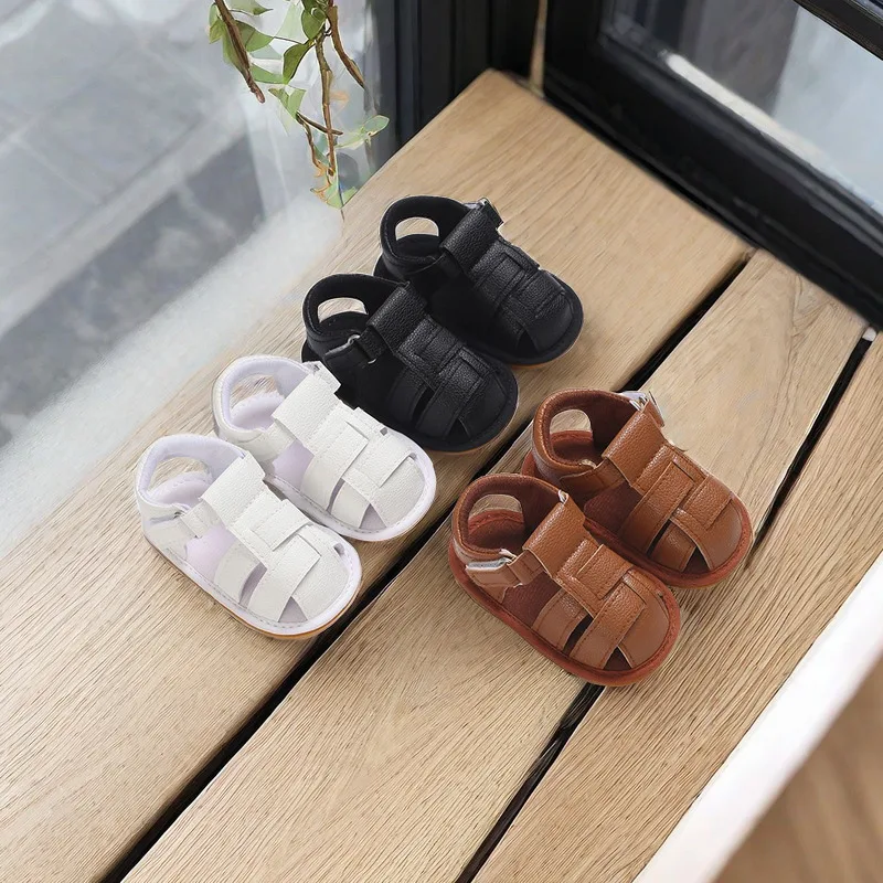 

0-18M Newborn Baby Shoes Boys and Girls Summer PU Soft Rubber Sole Anti slip Baby First Step Walking Shoes Baby Sandals