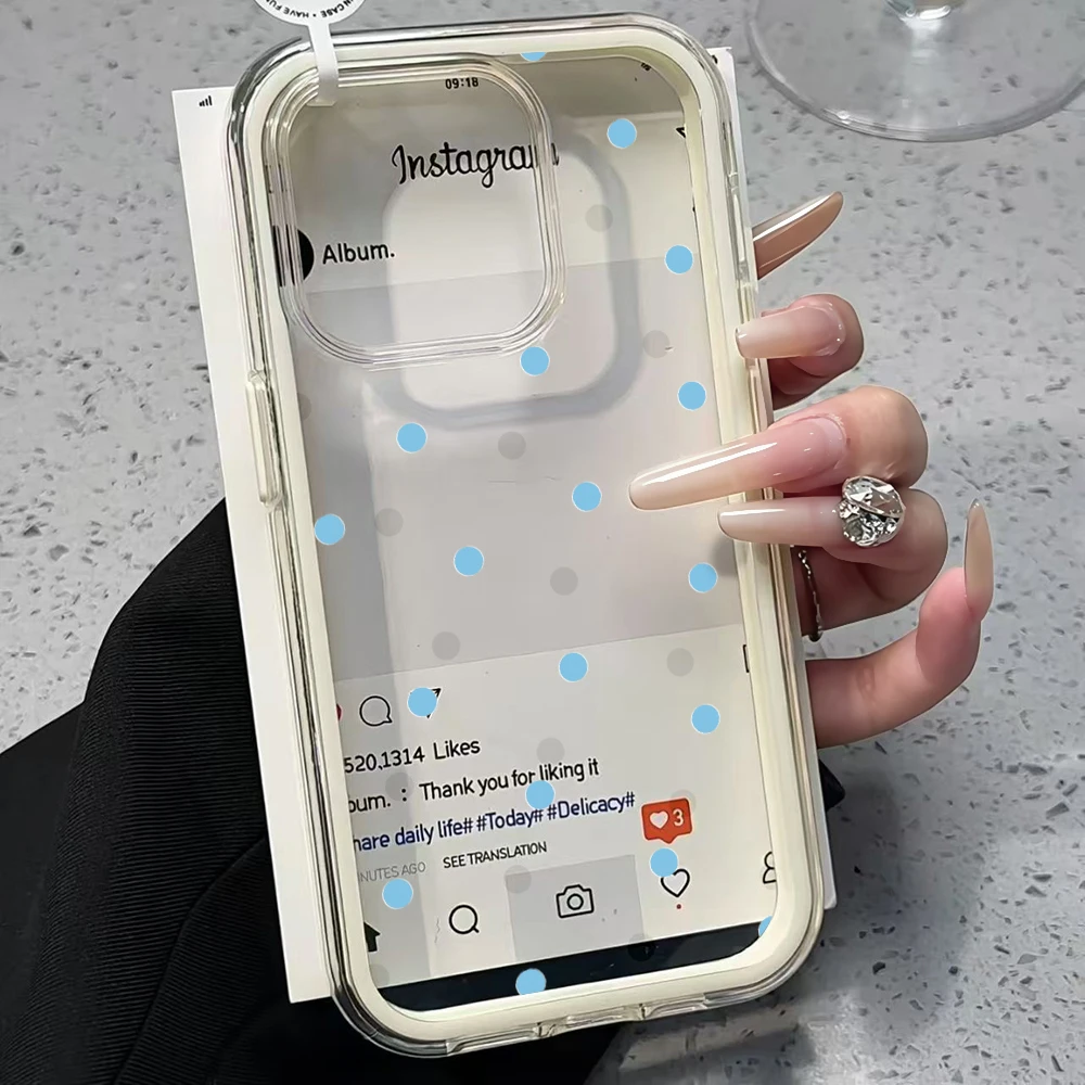 Einfache blaue gepunktete transparente Handyhülle für iPhone 17 11 12 13 14 15 16 Pro Max Plus XR 17 Air, stoßfeste Schutzhülle. – Detail 4