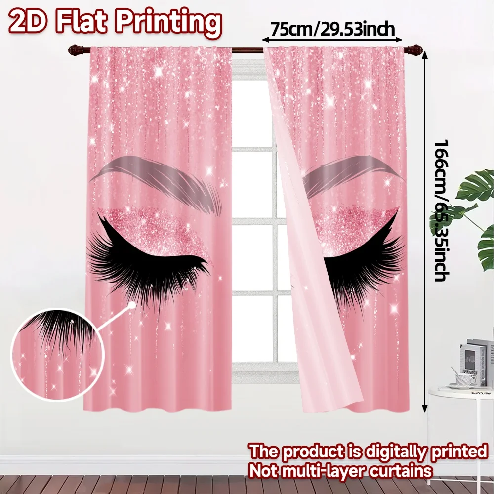2D Flat Printing,JIT 2pcs, Curtains (Without Rod) Glamorous Lashes Pattern Popular Curtains Prints Light Filtering Curtains Room