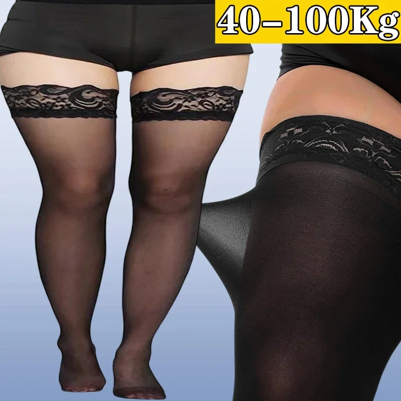 

Women Sexy Lace Thigh High Knee Stockings Lingerie Transparent High Elastic Stockings Nylon Temptation Medias Plus Size Socks