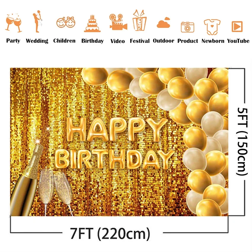 الذهب عيد ميلاد خلفية بريق Curtraint عيد ميلاد سعيد بالونات حفلة الكبار موضوع المرأة عيد ميلاد صور خلفية استوديو الدعامة