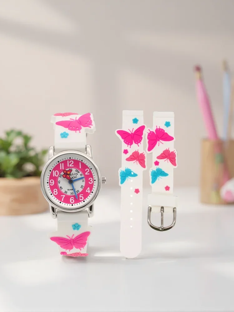 

Детские часы для девочек, цифровые кварцевые часы с силиконовым ремешком и бабочками, наручные часы для детей