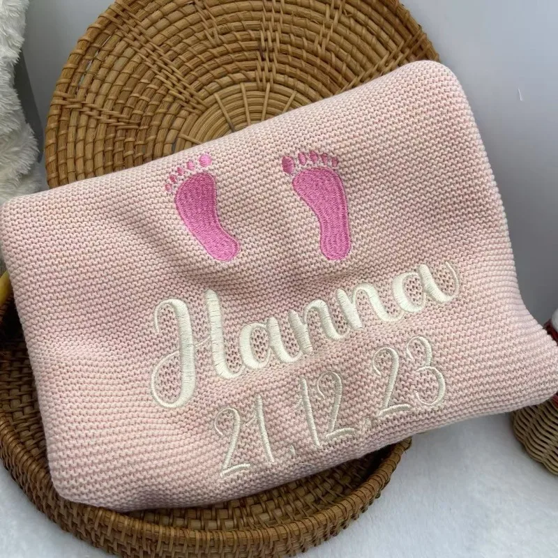 Personalized Custom Name Baby Blanket for Newborn Soft Knit Nursery Blanket Unique Gift for Baby Showers Christening Birthdays