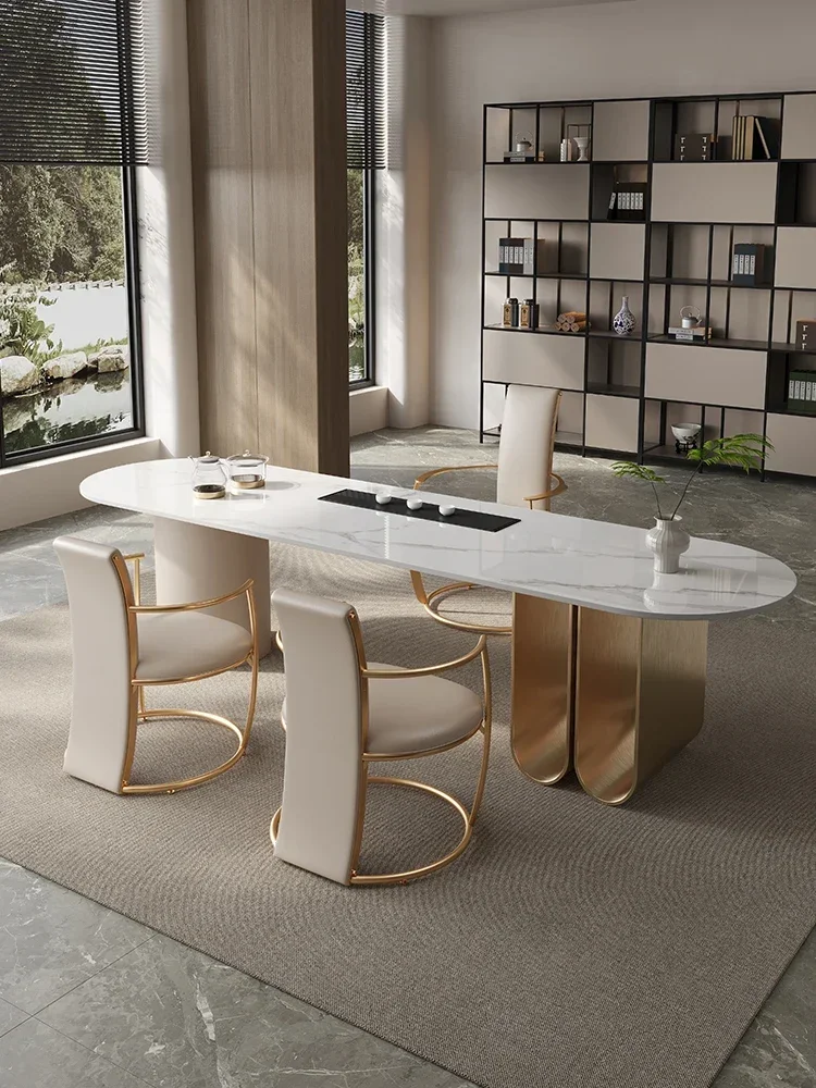 

Light luxury large board office rock board modern minimalist and high-end feeling home Kung Fu tea table