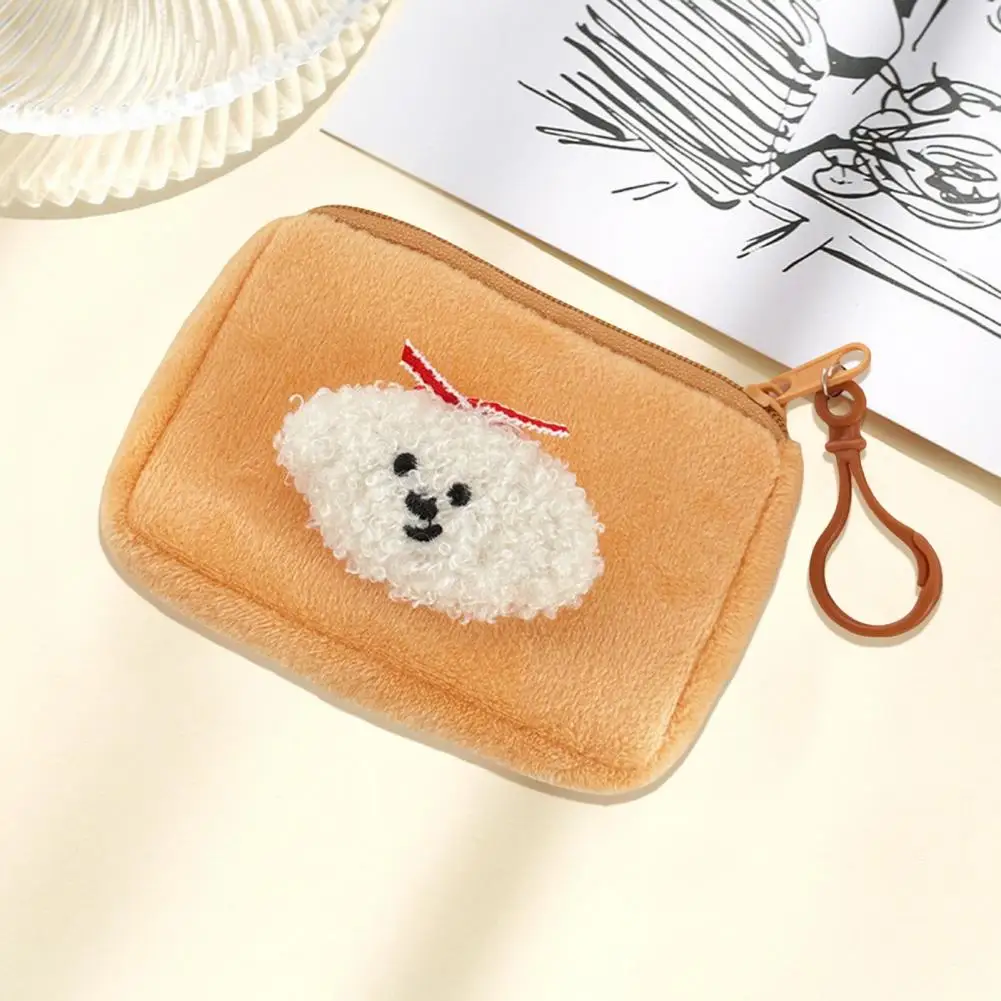 Puppy Bag Keychain Pendant Cute Plush Puppy Coin Purse with Clip Zipper Closure Soft Fabric Mini for Earphones for Changes