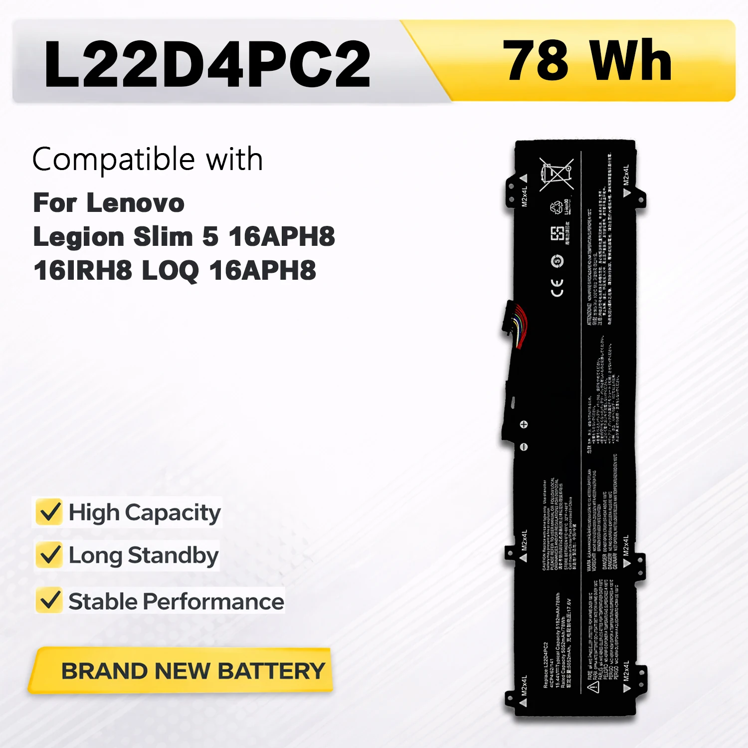 PowerHub L22D4PC2 Battery 78Wh 15.44V For Lenovo Legion Slim 5 16APH8 16IRH8 LOQ 16APH8 L22M4PC2 L22C4PC2 L22B4PC2 L22L4PC2