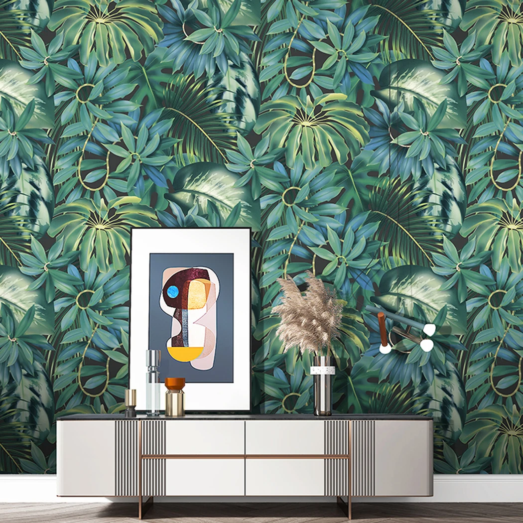 Vintage Dark Tropical Botanical Wallpaper Green Jungle Monstera & Palm Leaf Wall Mural for Living Room Bedroom Accent Wall Decor