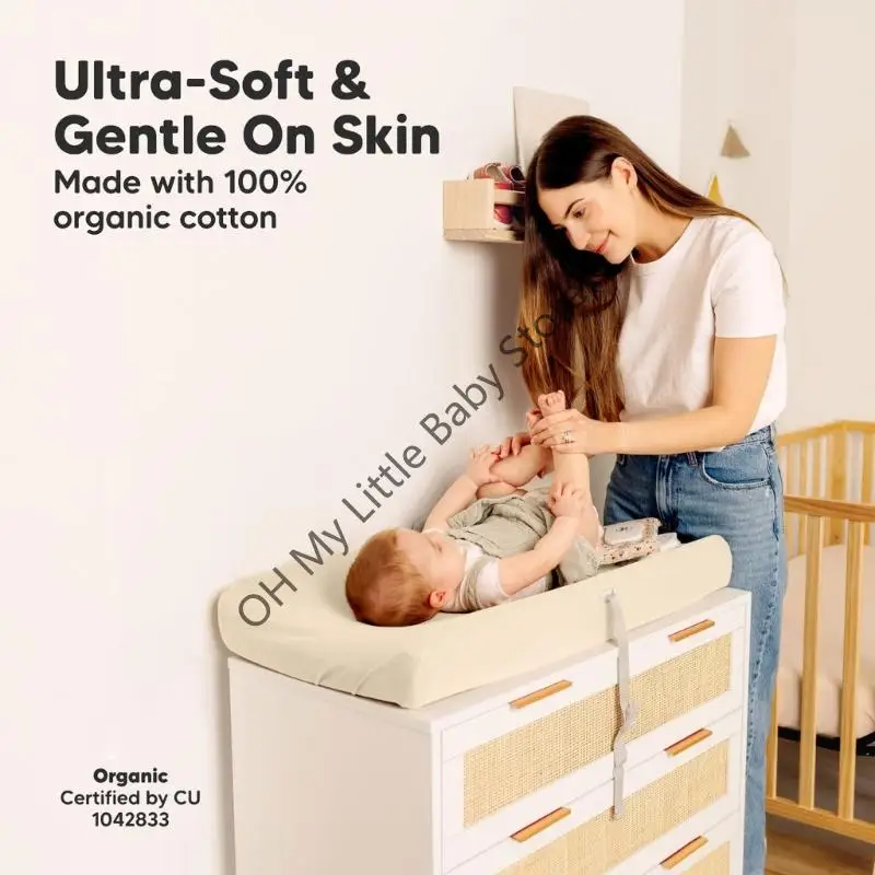 M76C 2 قطعة غطاء وسادة طاولة تغيير الحفاض ناعم وقابل للتنفس مع تصميم مرن سهل التركيب لمغير الحفاضات