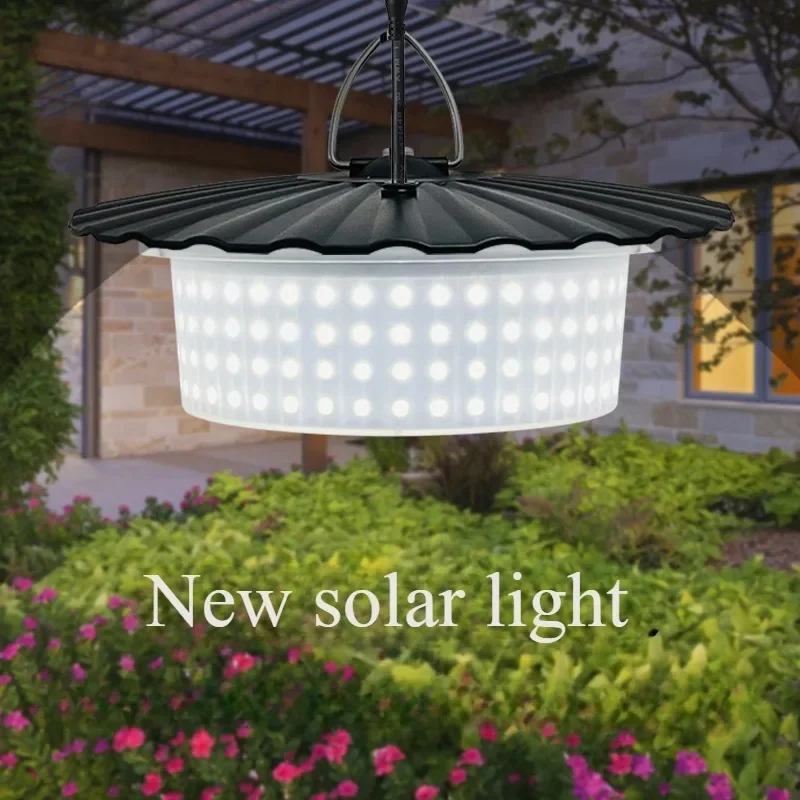 Solar Shed Lights Motion Sensor with 5M Cord Indoor Outdoor Waterproof 244 LED Solar Pendant Light 5 Modes Lighting Spotlights