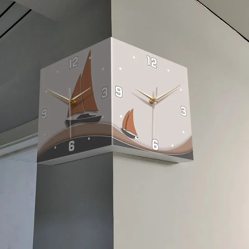 Smooth sailing double-sided corner wall clock living room without punching creative led clock wall mute corner wall clock