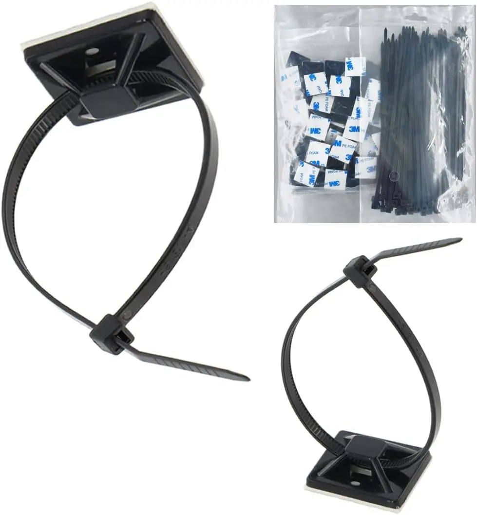 3*150mm Self-Locked Nylon Cable Tie with Nylon Square 3M Self Adhesive Zip Fixed Seat Holder 25*25 Plastic Cable Tie