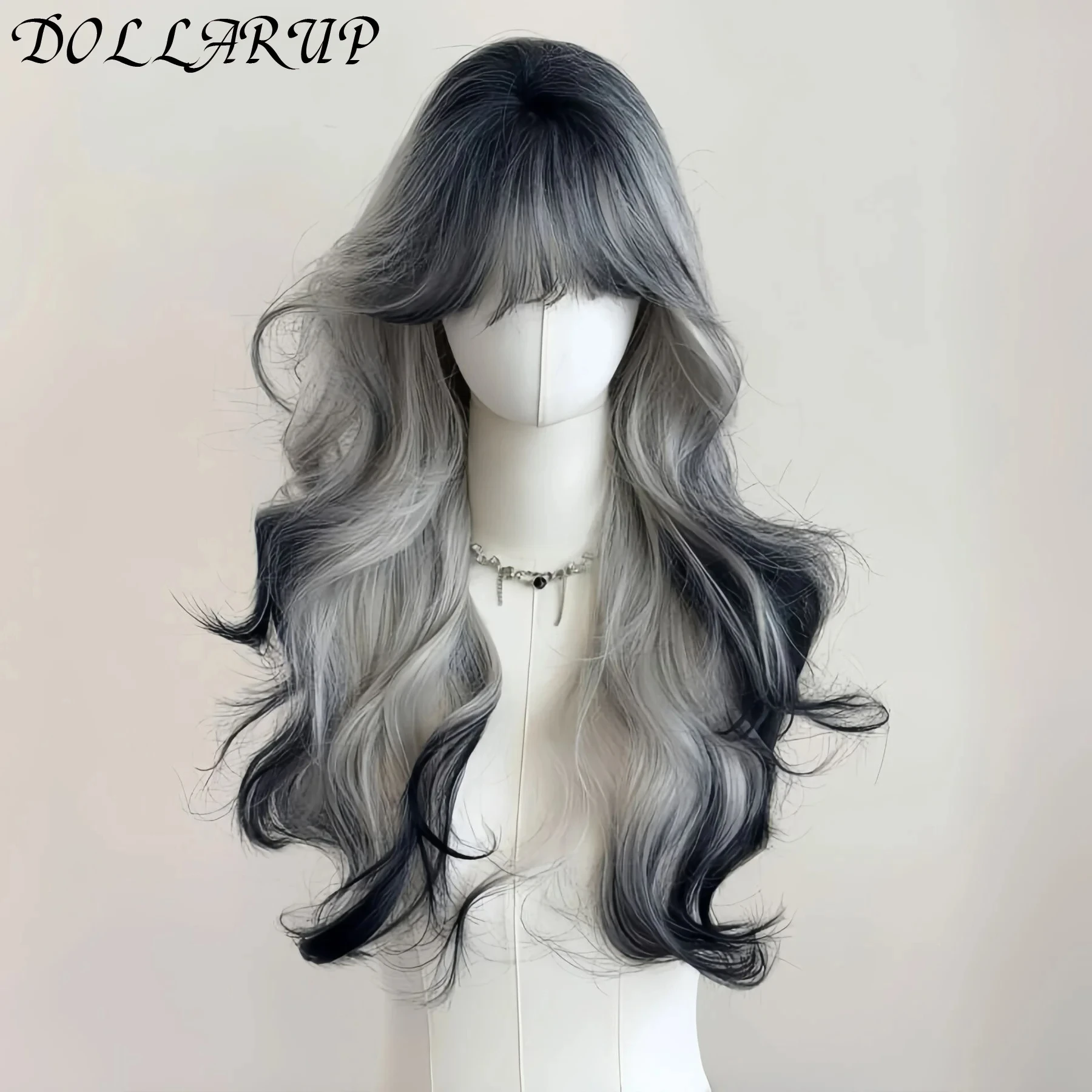 JKL طويل الجسم موجة الأسود والرمادي أومبير تأثيري الباروكات مقاومة للحرارة بيروكات صناعية الانفجارات لوليتا الطبيعية الباروكات للنساء هالوين #3