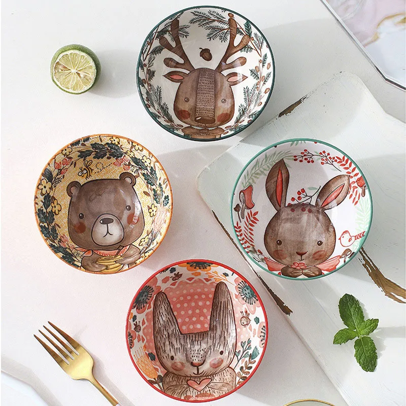 Wendini Animal Series 4 Rice Bowls/Cutlery Bowls - Set of 4 Kids Bowls