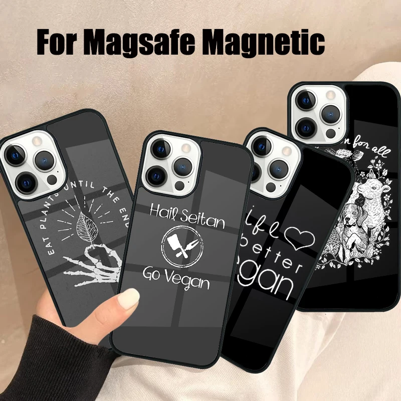 LOVE VEGGIE Vegetarian Quotes VEGAN FOOD Magsafe Phone Case For iPhone 16 15 14 13 12 11 Pro Max Plus Wireless Magnetic Cover