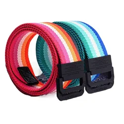 1pc Fashion Canvas Belts Men Women Waist Belt Metal Buckle Belt Top Quality Unisex Rainbow Waistband Jeans Accessories 115-135cm