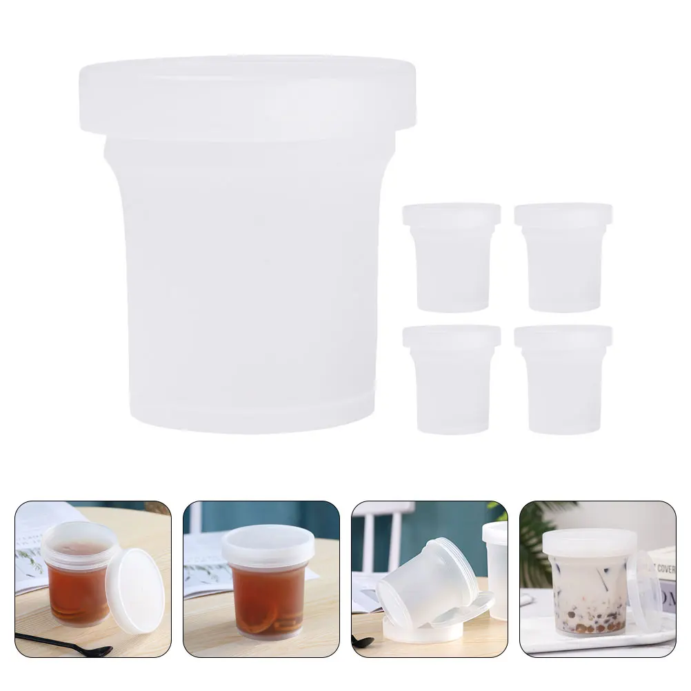 5pcs 500ml White PET Yogurt Jars Clear Buckets for Homemade Food Ice Cream Containers Reusable Storage Multifunctional
