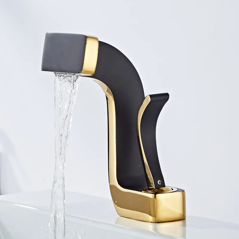 Tuqiu Bathroom Faucet Brass Gold White Bathroom Basin Faucet Cold And Hot Water Mixer Sink Tap Deck Mounted Black & Gold Tap image 3