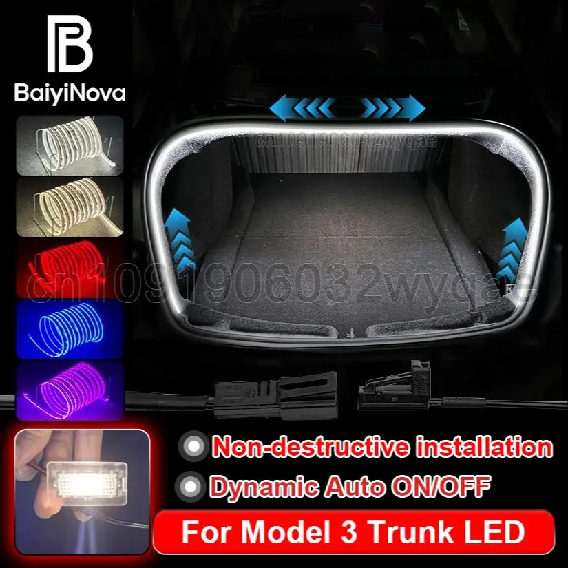 For Tesla Model 3 Highland 2024-2025 Dynamic trunk light, Auto ON/OFF Rear Trunk Brighten LED Strip, For MODEL 3 car Accessories