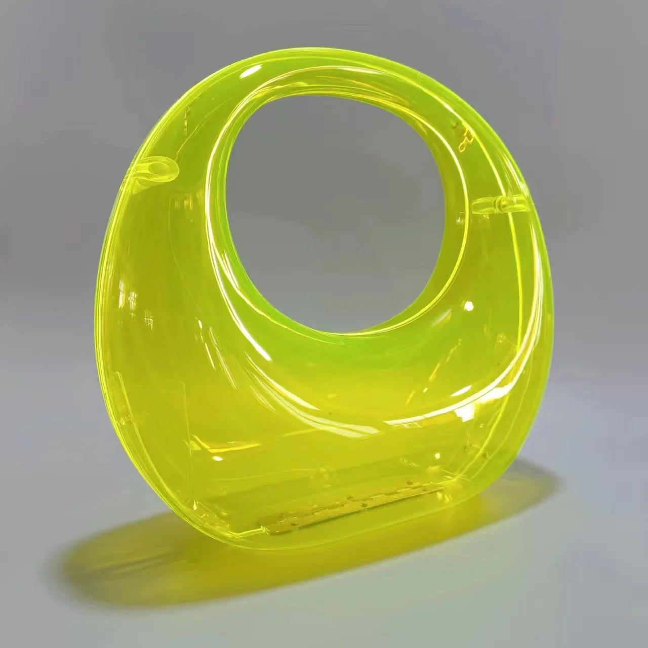 

Women Fashion Mirror Top-Handle Tote Box Ladies Bucket Shoulder Messenger Bags Metallic Moon Shaped Acrylic Clutch Handbag