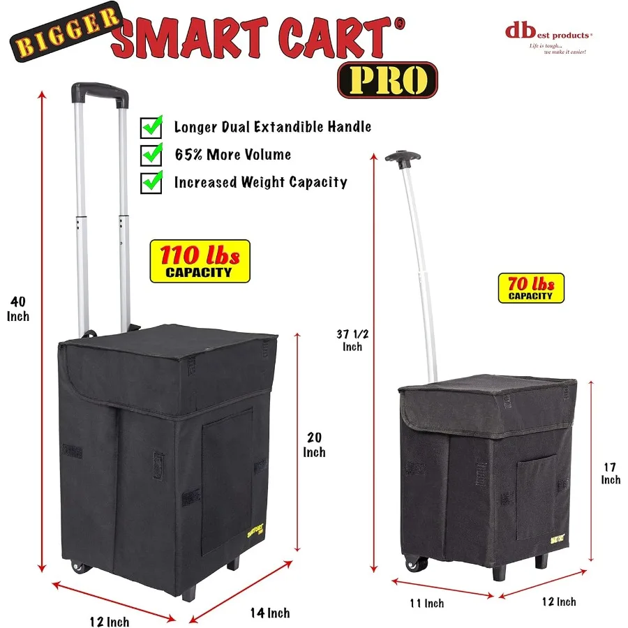 عربة ذكية أكبر مع عجلات عربة قابلة للطي خفيفة الوزن ومقبض سحب قابل للسحب لتسوق البقالة والسفر المتحرك وS