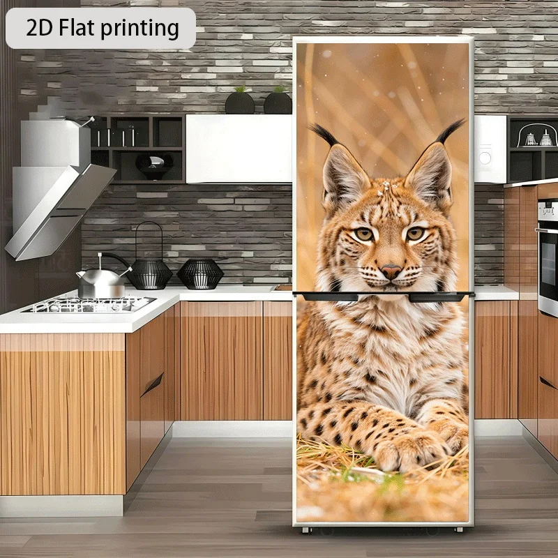Kitchen Refrigerator Sticker Snow Lynx Gaze Theme Kitchen Home Decoration Wallpaper Self-Adhesive for Cabinets Wardrobes Moder