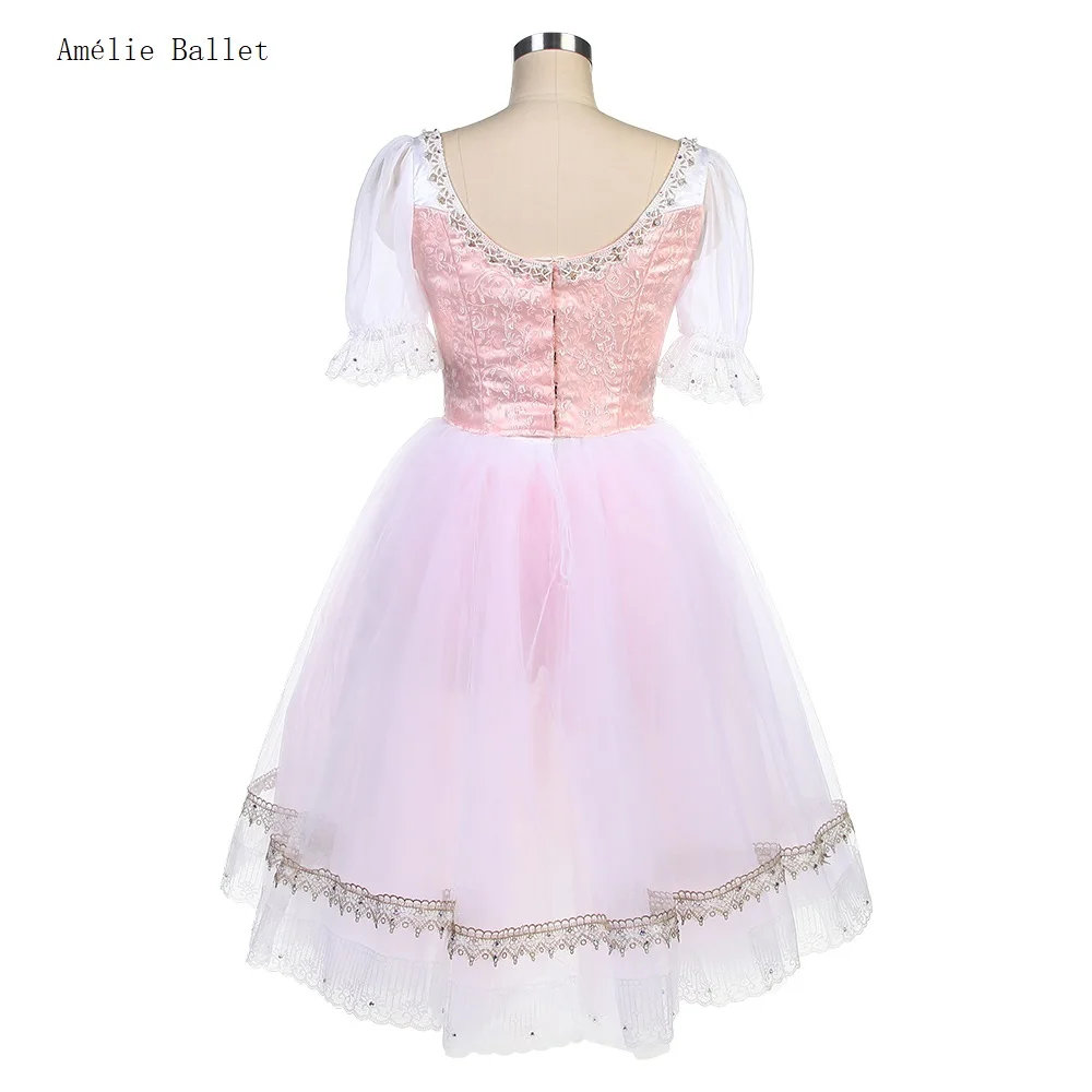 B24023 Customized Short Sleeves Pink Professional Ballet Tutu Girls & Women Performance or Competition Romantic Ballet Tutu