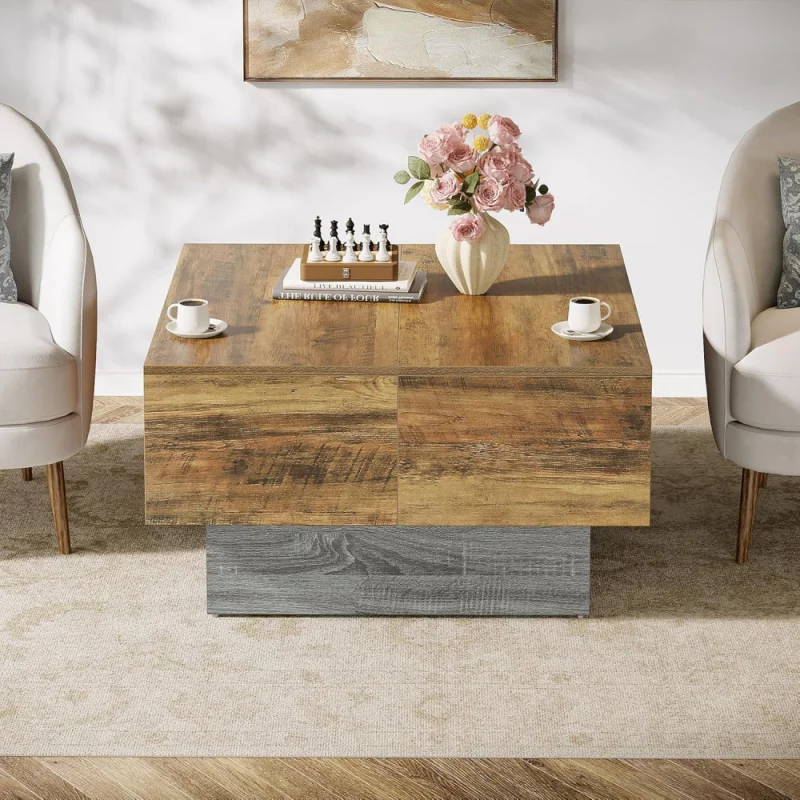 Extendable Farmhouse Coffee Table, Living Room Center Table with Storage, Expandable Wooden Coffee Table for Small Spaces,