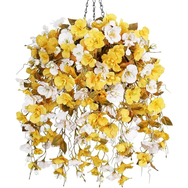

Artificial Hanging Hibiscus Flowers with Basket for Outdoors Fall Decoration, UV Resistant Fake Hibiscus Vines Faux Plants Reali