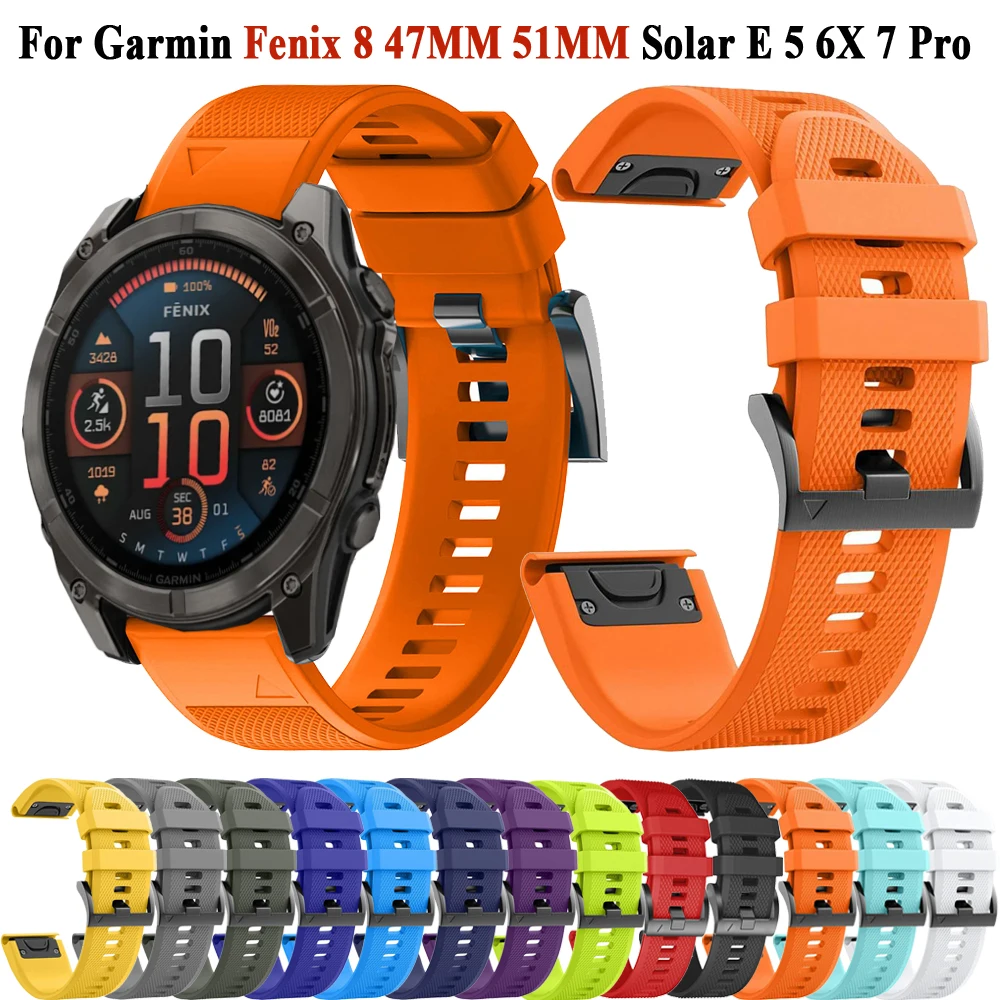 Quickfit 22 26mm Silicone Wristband Watchband For Garmin Fenix 8 47 51MM Fenix E 7X 7 Pro 6X 6 Pro 5 5X Plus 935 Bracelet Strap