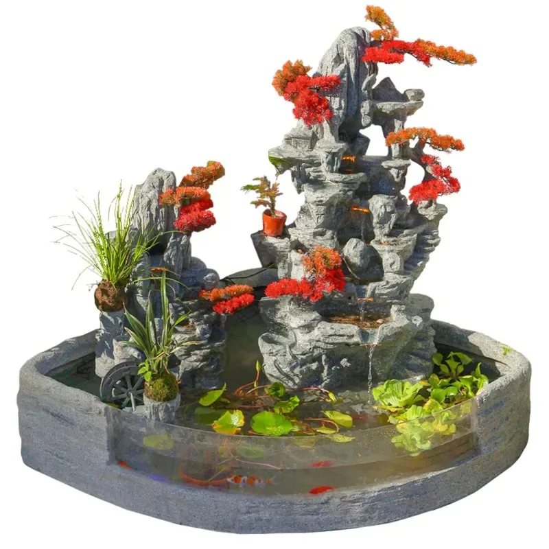 Elegant Natural Rockery Garden Fountain with Light Emitting Diode Lights and Bonsai Outdoor Zen Decor Ideal for