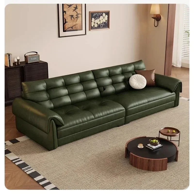 

Leather sofa living room light luxury oil wax leather retro Italian minimalist first layer cowhide