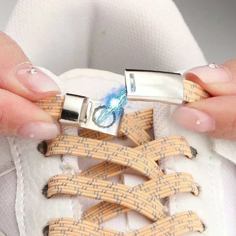 

Светоотражающие шнурки без завязывания, Резиновая лента для обуви, магнитные замки для детей и взрослых, Эластичные аксессуары для бега, 1 пара