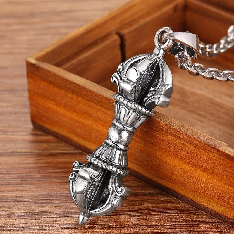 Vintage Double-end Demon Subduing Pestle Pendant For Men's 925 Silver Chain Necklace With Accessories Pendants Gift For Friend