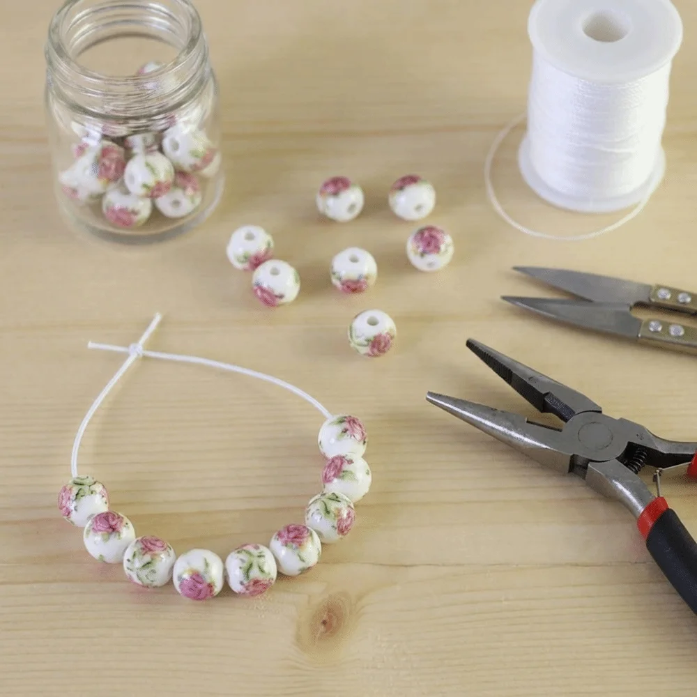 30pcs/set Creative DIY Ceramic Beads Flowers Printed Round Loose Beads Loose Form Ancient Style Chinese Style Beads