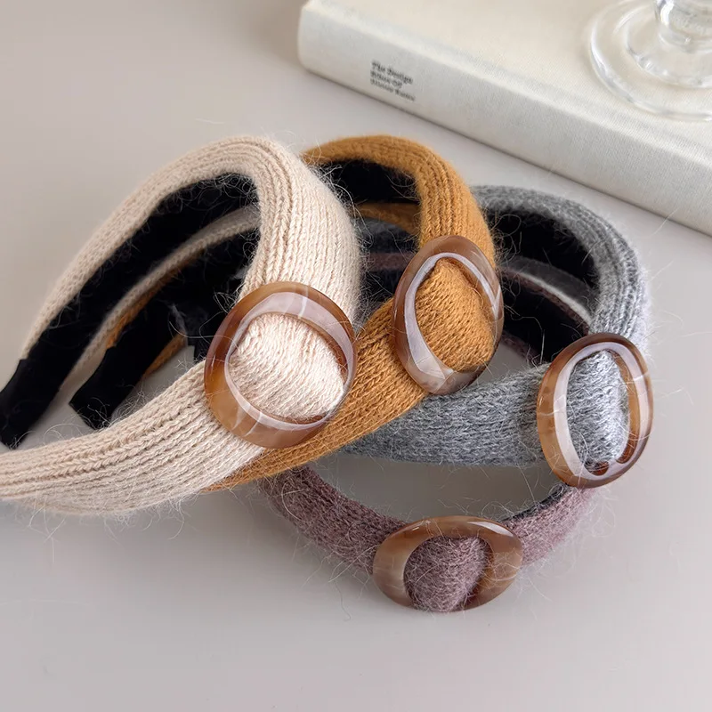 عصابات رأس دائرية من الأكريليك باللون البيج والبني، عصابة رأس مبطنة واسعة، إكسسوارات شعر عصرية للنساء والفتيات يوميًا #2