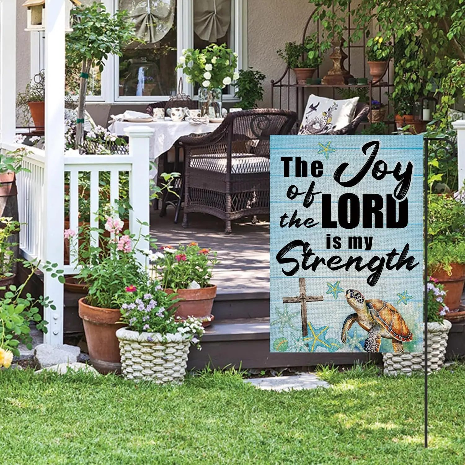 علم حديقة الشاطئ الصيفي فرحة الرب هو قوي عمودي مزدوج الجوانب ساحة السلحفاة البحرية ديكور خارجي 12.5 × 18 بوصة LLE #5