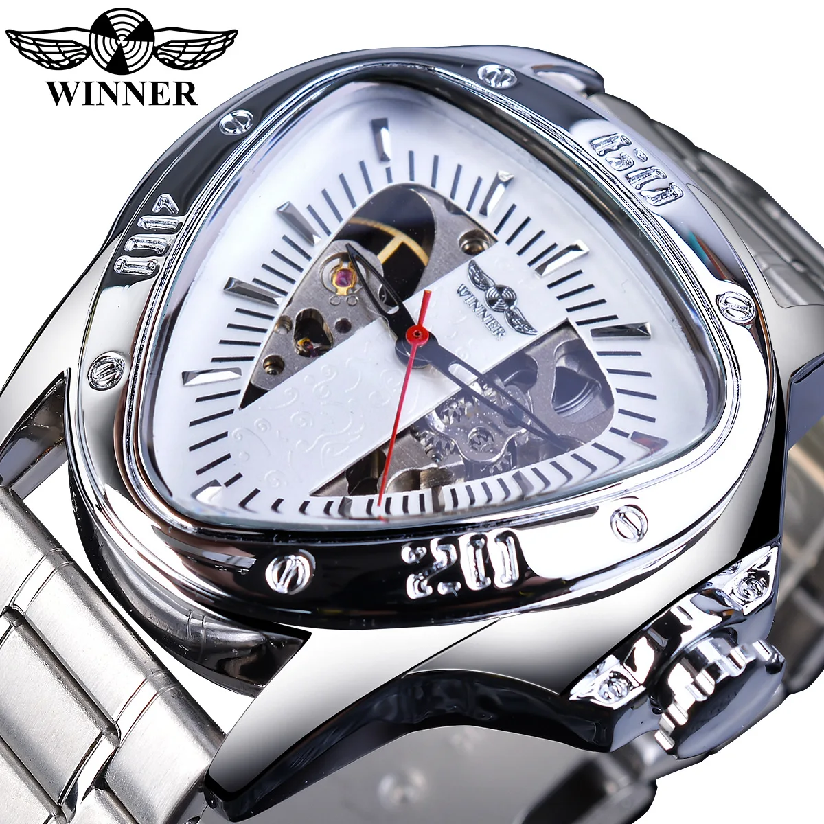 

Fashion Winner Top Brand Triangle Men's Automatic Mechanical Hollow Luxunry Golden Full Stainless Steel Men's Wrist Watches