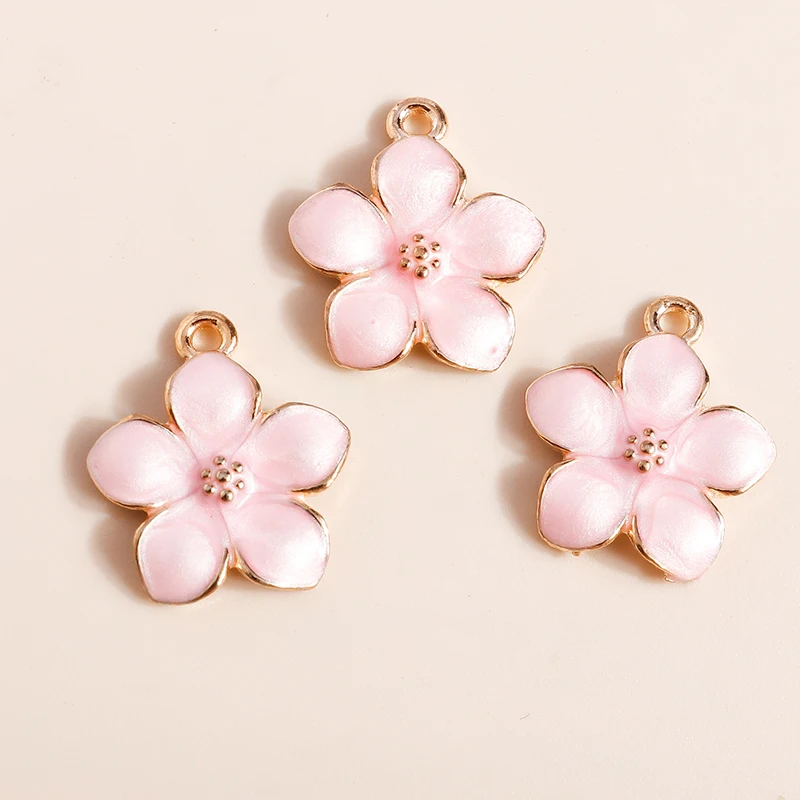 10 stks 17*15mm Leuke Emaille Hibiscus Bloemen Bedels Voor Sieraden Maken Leuke Sakura Charms Ketting Sleutelhanger Diy Maken Accessoires