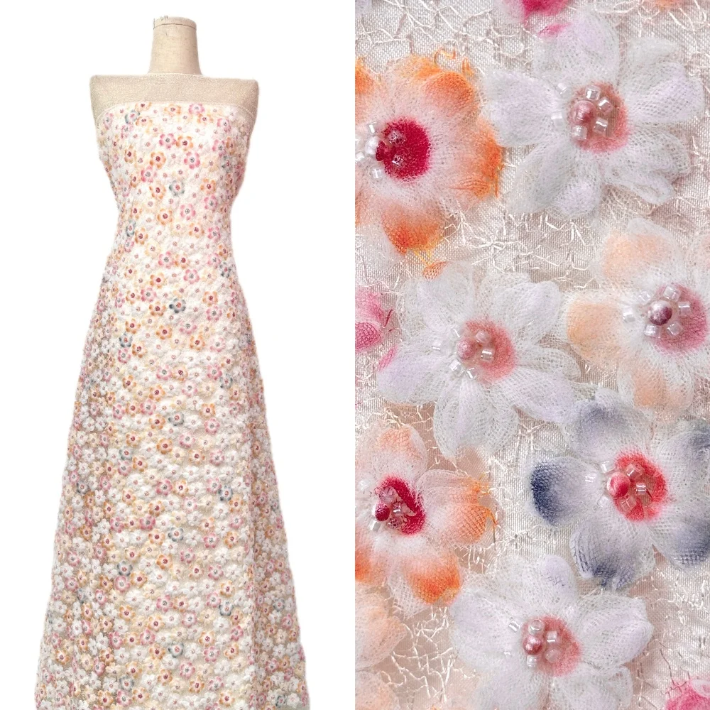 

Элитная африканская сетчатая ткань с бисером, высококачественное нигерийское 3D кружево для свадебных платьев 2026 года